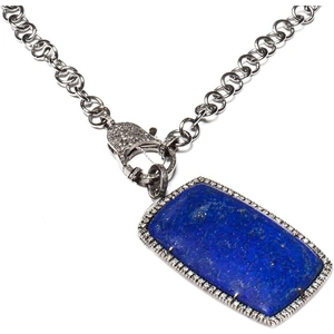 Ellen Mohr Designs Rhodium Plated Lapis Lazuli Diamond Encrusted Pendant