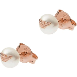 Emporio Armani Rose Gold Coloured Pearl Logo Stud Earrings