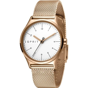 Esprit Essential Women's Watch featuring a Stainless Steel Mesh, Rose gold Coloured Strap and Silver Dial