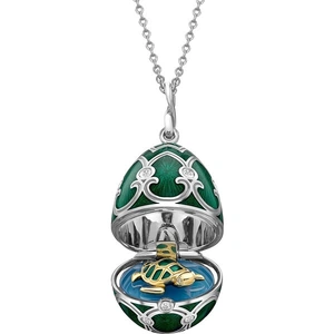 Fabergé Heritage White Gold Green Guilloche Enamel Locket with Turtle Surprise