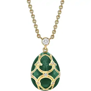 Fabergé Heritage Yellow Gold Diamond & Green Guilloché Enamel Petite Egg Pendant