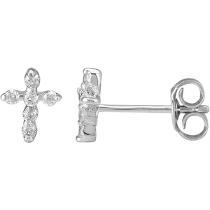 Fashionista Silver Sterling Silver Cubic Zirconia Cross Tiny Stud Earrings E1031 3A