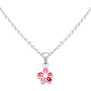 Fleur Kids Sterling Silver Pink And Red Enamel Flower Pendant Necklace AZP212804