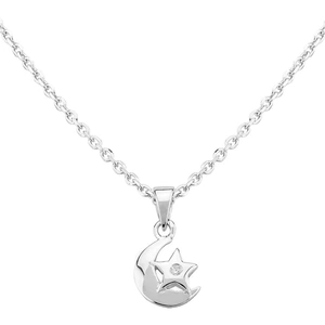 Fleur Kids Sterling Silver Cubic Zirconia Moon And Star Pendant Necklace AZP116404