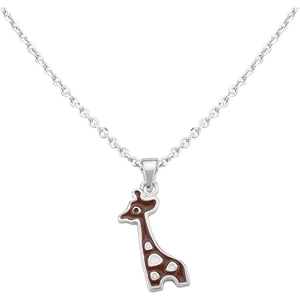 Fleur Kids Sterling Silver Brown Enamel Giraffe Pendant Necklace AZP257704