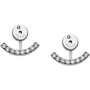 Fossil Jewellery Ladies Fossil Silver Plated Curved Crystal Ear Jacket Earrings