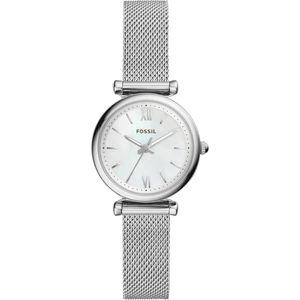 Fossil Ladies Carlie Mini Stainless Steel Mother Of Pearl Dial Mesh Strap Watch ES4432