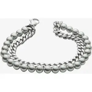 Fred Bennett Everyday Unity Stainless-Steel & Grey Shell Pearl Two Row Bracelet B5440