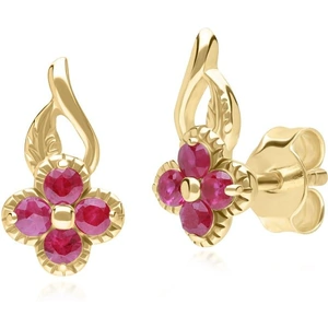 Gemondo Floral Round Ruby Stud Earrings in 9ct Yellow Gold
