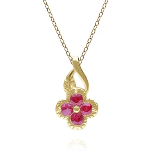 Gemondo Floral Round Ruby Pendant in 9ct Yellow Gold