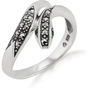 Gemondo Art Nouveau Style Round Emerald & Marcasite Snake Ring in 925 Sterling Silver