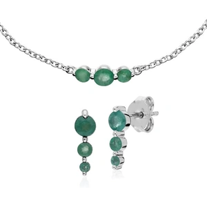 Gemondo Classic Round Emerald Three Stone Gradient Earrings & Bracelet Set in 925 Sterling Silver
