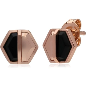 Gemondo Micro Statement Black Onyx Hexagon Stud Earrings in Rose Gold Plated Silver