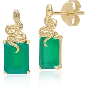 Gemondo Grand Deco Green Chalcedony Snake Stud Earrings in Gold Plated Sterling Silver