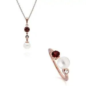 Gemondo Modern Pearl, Garnet & Topaz Pendant & Ring Set in Rose Gold Plated Silver