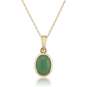 Gemondo Classic Dyed Green Jade Cabochon Pendant in 9ct Yellow Gold