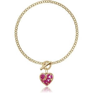 Gemondo Classic Marquise Ruby Heart Charm T-Bar Bracelet in 9ct Gold