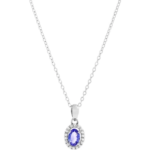 Gemstone Jewellery Ladies Gemstone Sterling Silver Oval Tanzanite & White Zircon Cluster Necklace