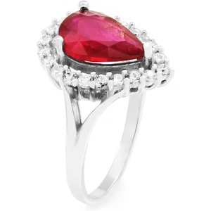 Gemstone Jewellery Ladies Gemstone Sterling Silver Ruby Pear Cluster Ring Size P