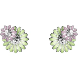 Georg Jensen Stine Goya Daisy Sterling Silver Green and Pink Enamel Stud Earrings - Silver