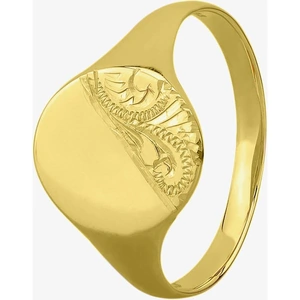 Gold Classic 9ct Yellow Gold Half-Engraved Oval Signet Ring (S) G36-A S