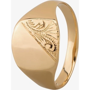 Gold Classic 9ct Yellow Gold Half Engraved Cushion Signet Ring G328-A Q