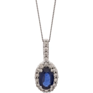 Gold Impression 9ct White Gold Oval Sapphire and Diamond Cluster Pendant DSP239W SAPP