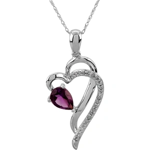 Gold Impression 9ct White Gold Oval-cut Amethyst and Diamond Open Heart Pendant CY303P-AA