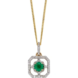 Gold Impression 9ct Yellow Gold Emerald Diamond Pendant Necklace GP2255G GN141