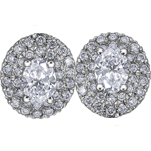 Gold Impression 18ct White Gold 0.75ct Oval-cut Diamond Halo Cluster Stud Earrings E3781W/75-18