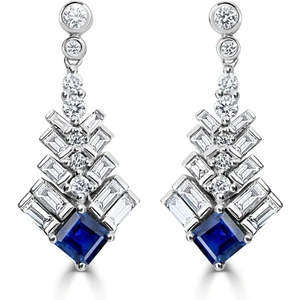 Gold Impression 18ct White Gold Jazz Diamond and Sapphire 1.81ct Dropper Earrings LG201/EC-PR(BS)