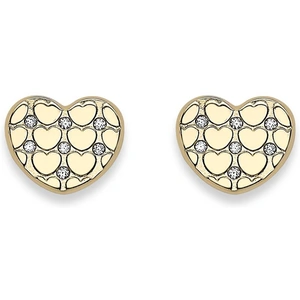 Gold Impression 9ct Yellow Gold Patterned Cubic Zirconia Heart Stud Earrings SE597