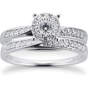 Goldsmiths 9ct White Gold Multistone Diamond Bridal Set - Ring Size I
