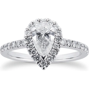 Goldsmiths Platinum 0.85cttw Diamond Pear Cut Halo Engagement Ring - Ring Size L