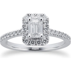 Goldsmiths Platinum 0.75cttw Diamond Emerald Cut Halo Engagement Ring - Ring Size P