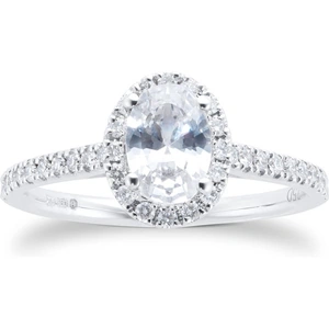 Goldsmiths Platinum 1.00cttw Diamond Oval Halo Engagement Ring - Ring Size P