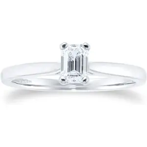 Goldsmiths Platinum 0.50ct Diamond Emerald Solitaire Engagement Ring - Ring Size N