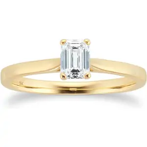 Goldsmiths 18ct Yellow Gold 0.50ct Emerald Cut Solitaire Engagement Ring - Ring Size L