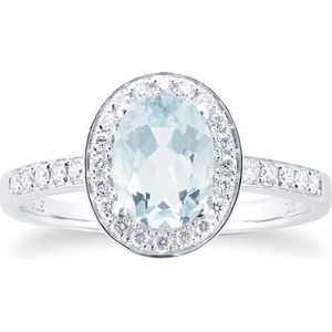 Goldsmiths 9ct White Gold Aquamarine & Diamond Halo Ring - Ring Size K