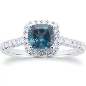 Goldsmiths Platinum 0.30ct Diamond Halo & London Blue Topaz Ring - Ring Size Q