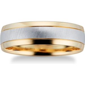 Goldsmiths Gents 9ct Gold Two Tone 6mm Fancy Court Wedding Band - Ring Size R