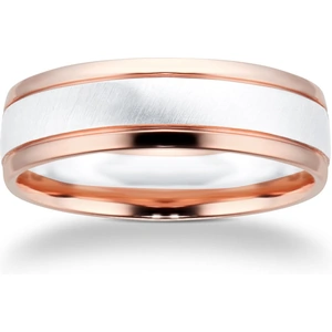 Goldsmiths 9ct White Gold & Rose Gold Two Tone Wedding Ring - Ring Size P