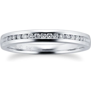 Goldsmiths Ladies 0.08 Total Carat Weight Diamond 2mm Wedding Ring In 9 Carat White Gold - Ring Size I