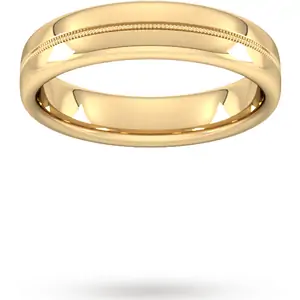 Goldsmiths 5mm D Shape Heavy Milgrain Centre Wedding Ring In 9 Carat Yellow Gold - Ring Size Y
