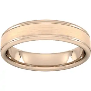 Goldsmiths 5mm Slight Court Standard Matt Centre With Grooves Wedding Ring In 9 Carat Rose Gold - Ring Size G
