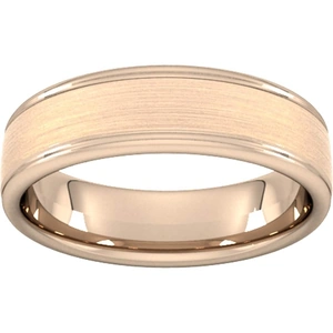Goldsmiths 6mm Slight Court Extra Heavy Matt Centre With Grooves Wedding Ring In 9 Carat Rose Gold - Ring Size P