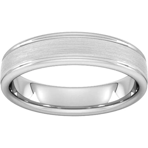 Goldsmiths 5mm Slight Court Extra Heavy Matt Centre With Grooves Wedding Ring In 18 Carat White Gold - Ring Size P