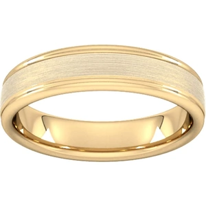 Goldsmiths 5mm Traditional Court Heavy Matt Centre With Grooves Wedding Ring In 9 Carat Yellow Gold - Ring Size P