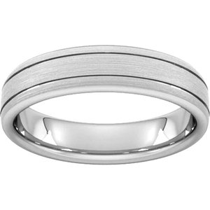 Goldsmiths 5mm Slight Court Heavy Matt Finish With Double Grooves Wedding Ring In Platinum - Ring Size P