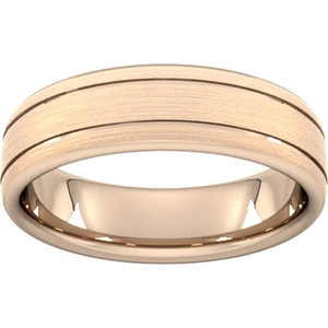 Goldsmiths 6mm Traditional Court Standard Matt Finish With Double Grooves Wedding Ring In 18 Carat Rose Gold - Ring Size R